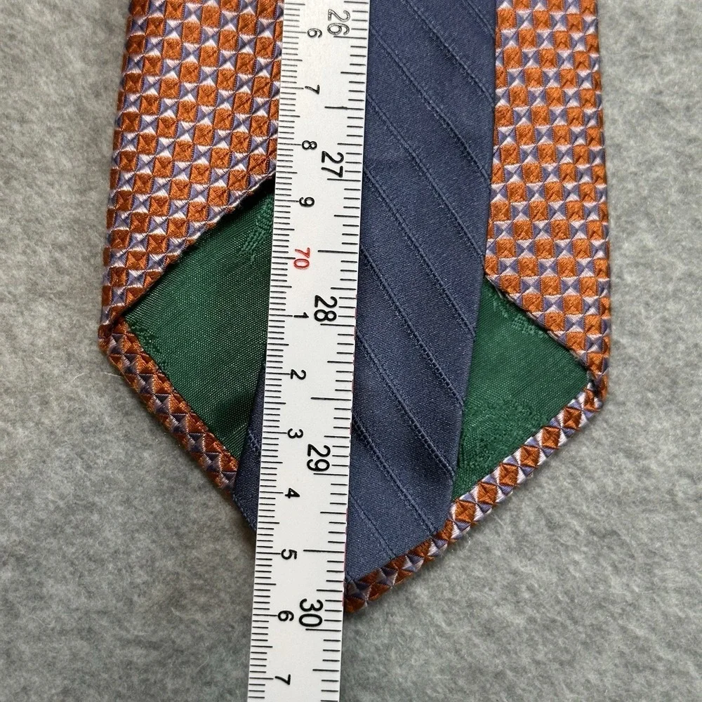 Vintage Tommy Hilfiger Silk Tie Orange Blue Geometric USA‎ Made 60x3.6in